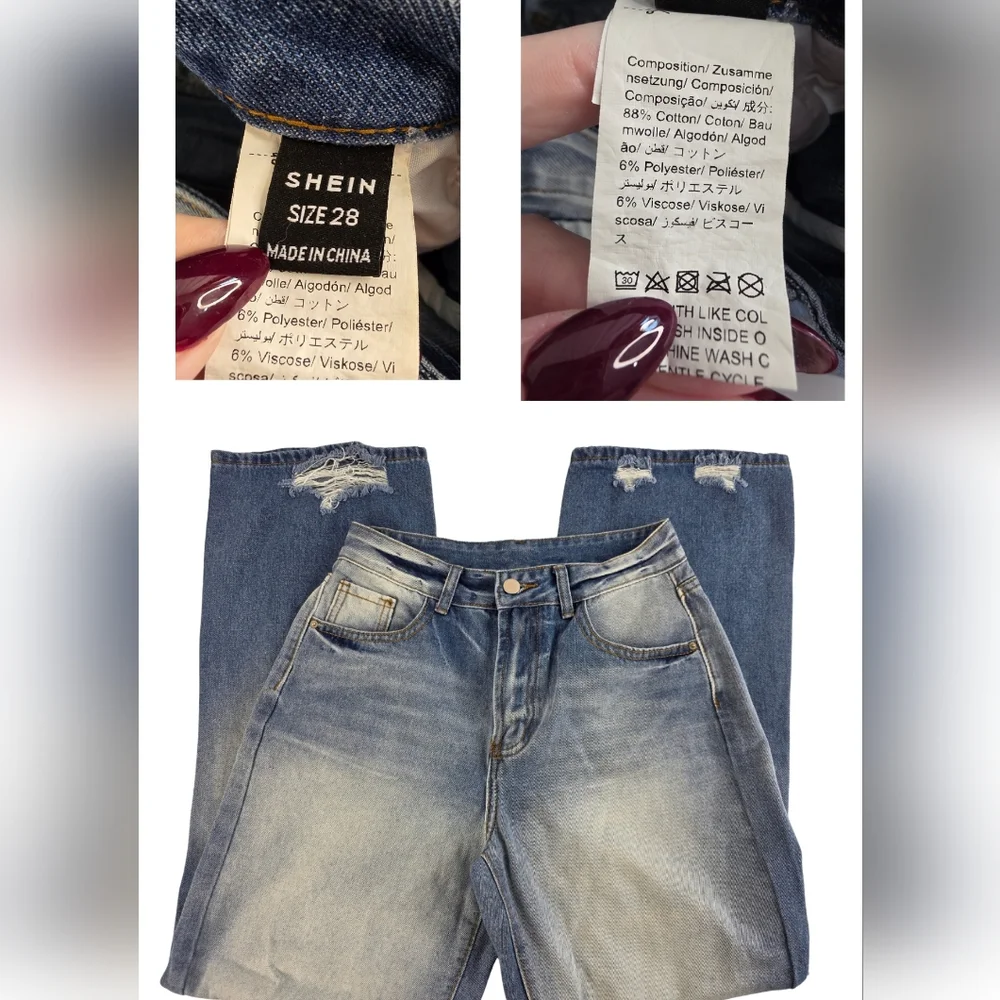 SHEIN Distressed Straight Leg Jeans Size 28 High Rise 3324-i